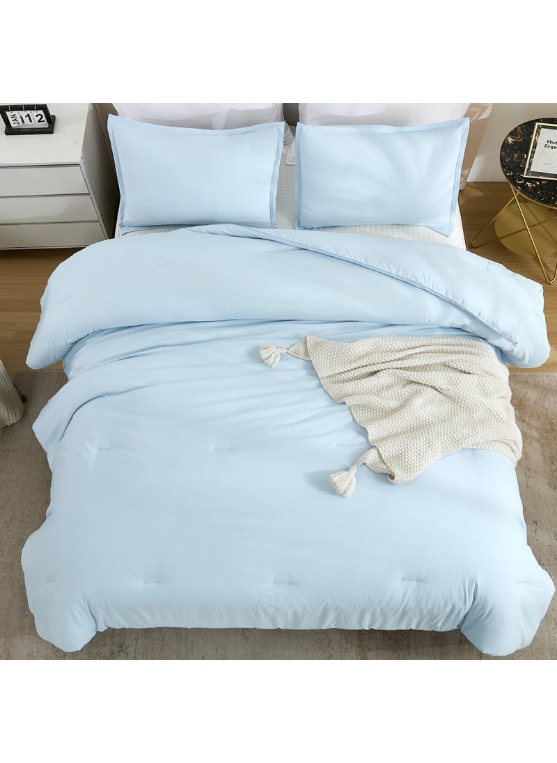 Litanika Litanika Comforters Light Blue King Size  3 Pieces Lightweight Solid Bedding Comforter Set  All Season Fluffy Bed Set (104x90In Comforter & 2 Pillowcases)  - Image 4