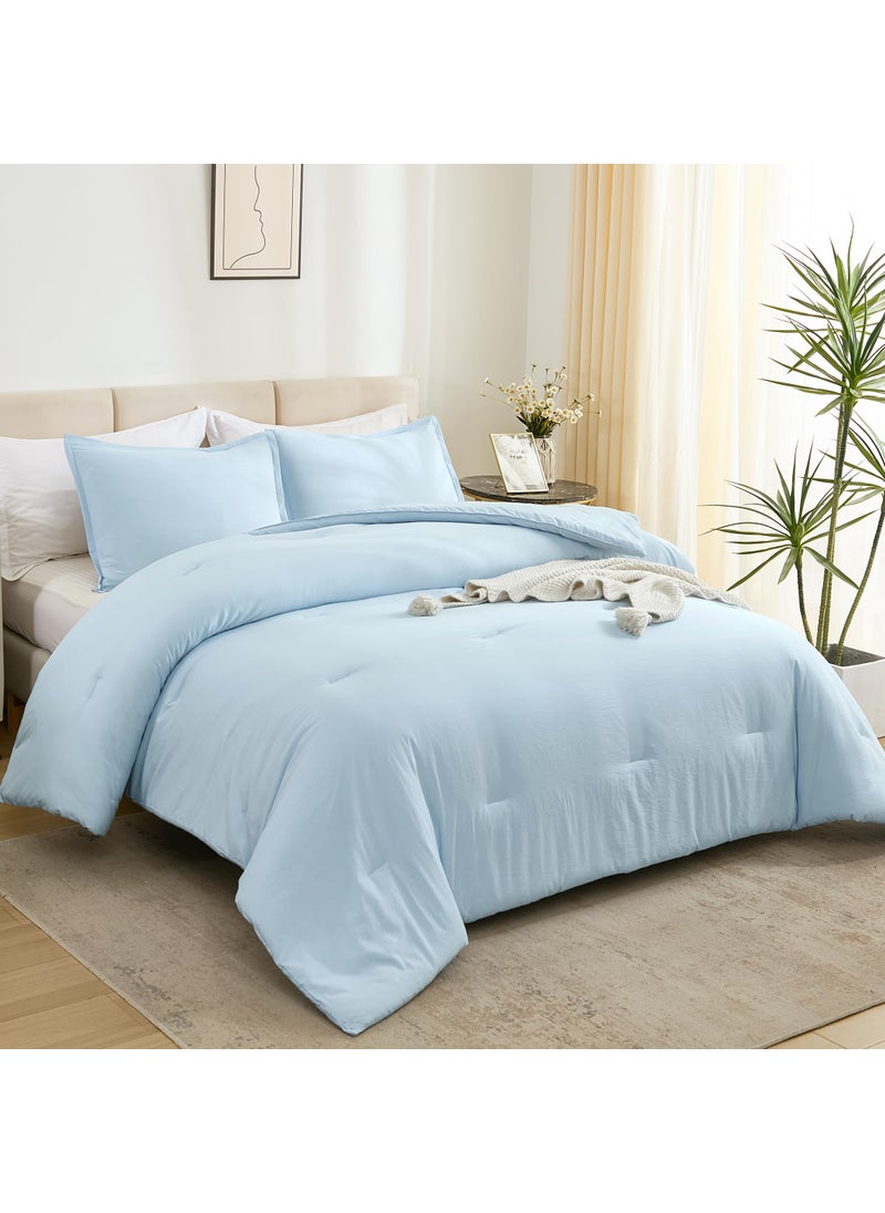 Litanika Litanika Comforters Light Blue King Size  3 Pieces Lightweight Solid Bedding Comforter Set  All Season Fluffy Bed Set (104x90In Comforter & 2 Pillowcases)  - Image 5