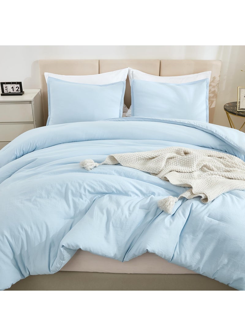 Litanika Litanika Comforters Light Blue King Size  3 Pieces Lightweight Solid Bedding Comforter Set  All Season Fluffy Bed Set (104x90In Comforter & 2 Pillowcases)  - Image 1