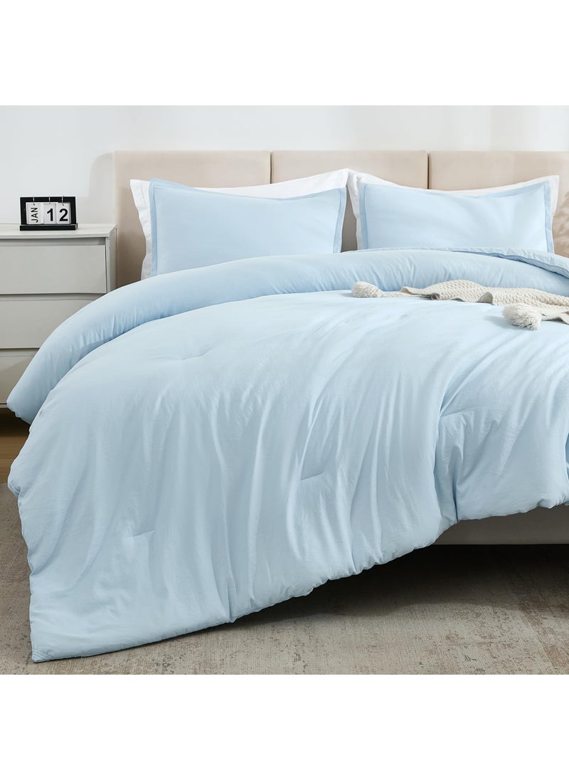 Litanika Litanika Comforters Light Blue King Size  3 Pieces Lightweight Solid Bedding Comforter Set  All Season Fluffy Bed Set (104x90In Comforter & 2 Pillowcases)  - Image 3
