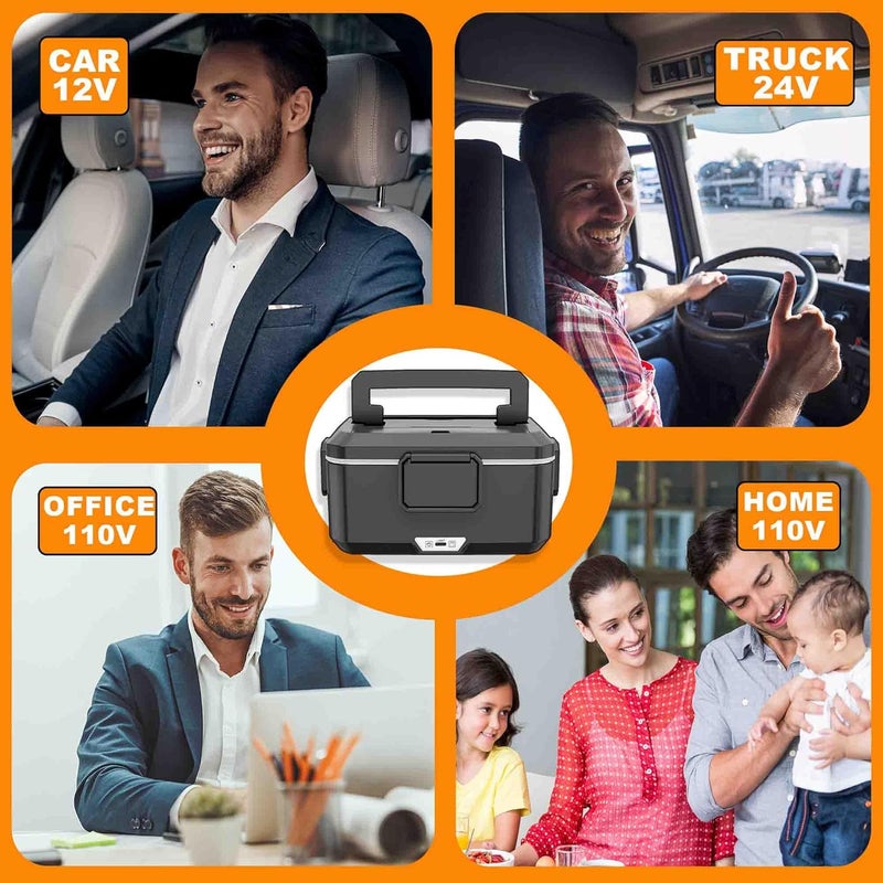Nifogo Electric Lunch Box for Adults 2.5L 80W Portable Heated Lunch Box for Men 3 in 1 Portable Food Warmer 110V/12V/24V Removable Stainless Steel Container & Big Bag(2.5L-Black) - Image 5