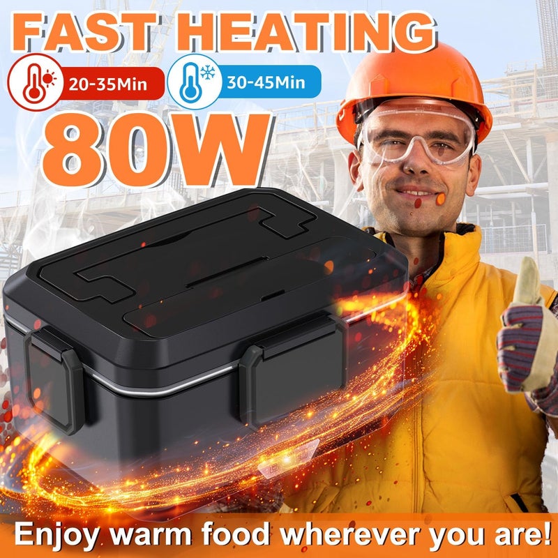 Nifogo Electric Lunch Box for Adults 2.5L 80W Portable Heated Lunch Box for Men 3 in 1 Portable Food Warmer 110V/12V/24V Removable Stainless Steel Container & Big Bag(2.5L-Black) - Image 3