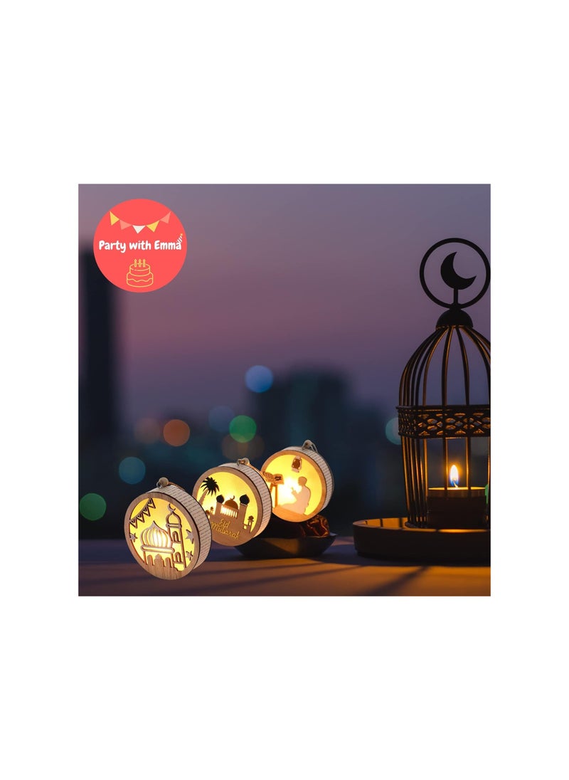 Party with Emma Eid Ramadan Crafts Light Door Hanging Decoration Ramadan Mubarak Lamp Handmade Wooden Star LED Lights Decor Eid Ornaments Gift for Muslims Islamic Wall Table Decor Ramadan Gift (Prayer)  - Image 4