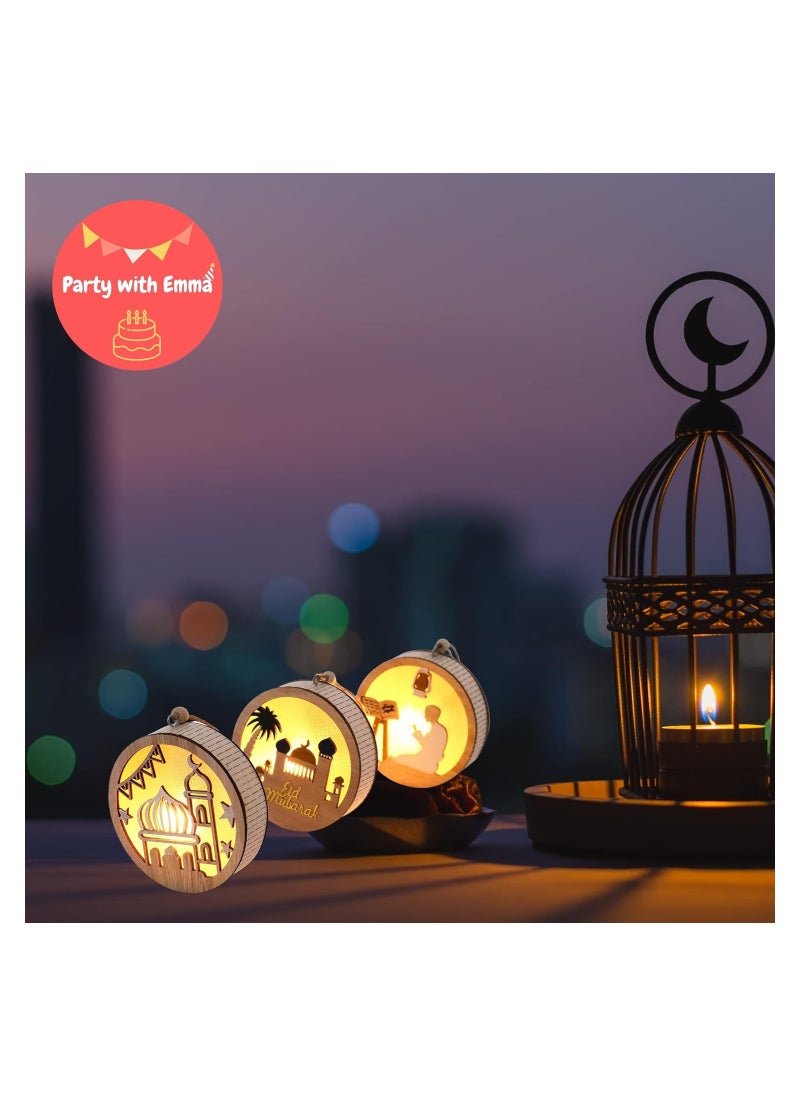 Party with Emma Eid Ramadan Crafts Light Door Hanging Decoration Ramadan Mubarak Lamp Handmade Wooden Star LED Lights Decor Eid Ornaments Gift for Muslims Islamic Wall Table Decor Ramadan Gift (Prayer)  - Image 5