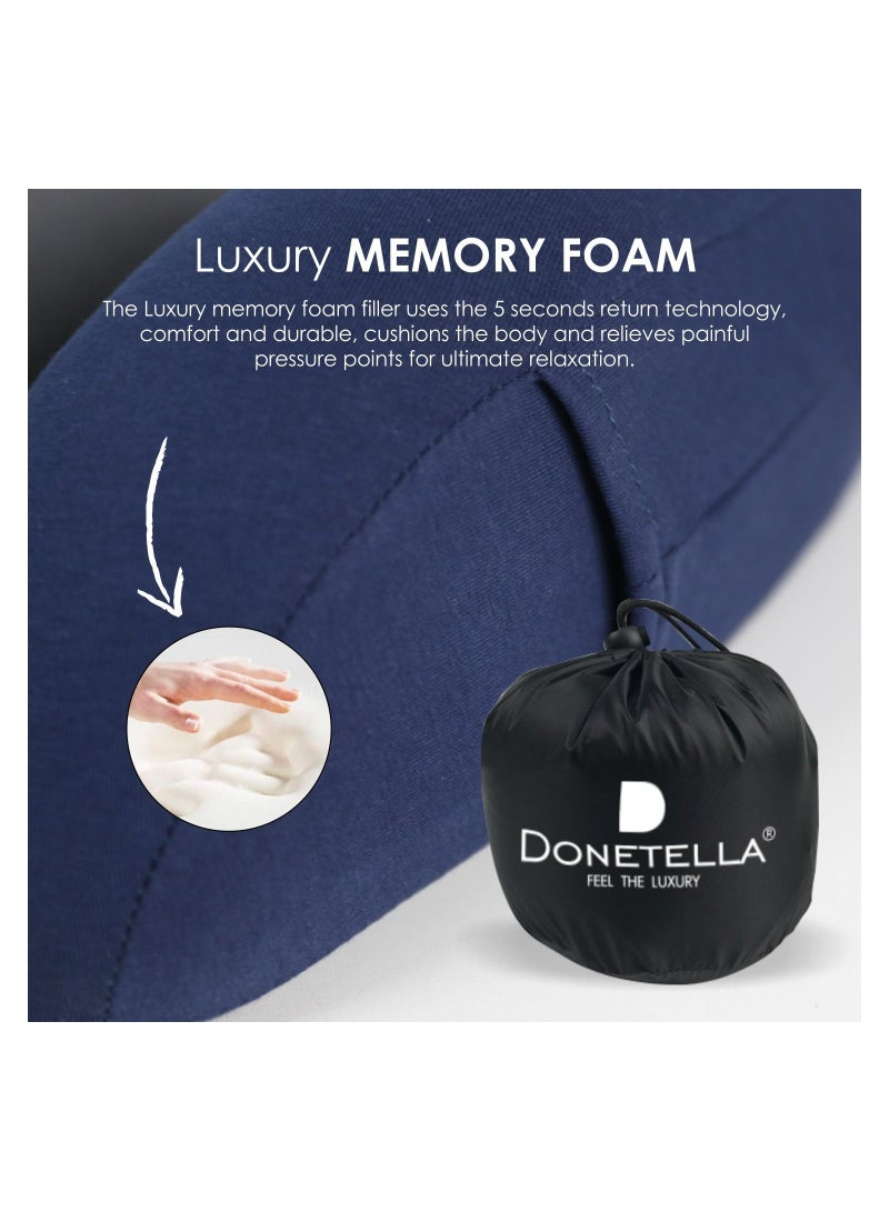 Donetella Travel Pillow: 1-Piece Memory Foam Neck Pillow, Light Weight, Comfortable Suitable For Airplane Travel and Gifting With Ear Plugs, Eye Mask, And Luxury Mesh Bag Blue/Grey  - Image 4