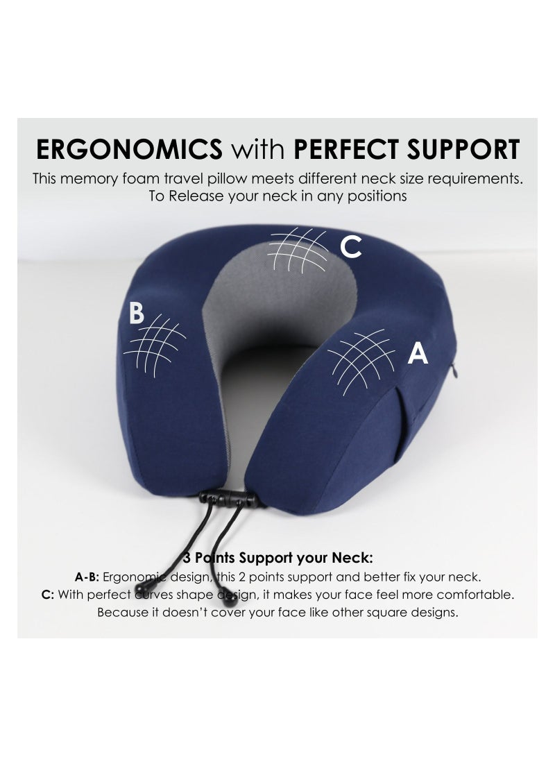Donetella Travel Pillow: 1-Piece Memory Foam Neck Pillow, Light Weight, Comfortable Suitable For Airplane Travel and Gifting With Ear Plugs, Eye Mask, And Luxury Mesh Bag Blue/Grey  - Image 5