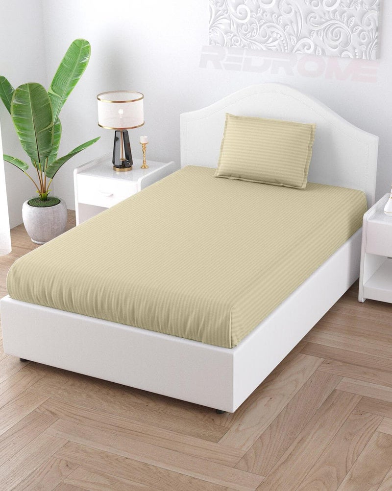 REDROME شراشف سرير مفرد من قطن المايكروفايبر الناعم مع خطوط ساتان، 60X90 (بوصة)، شراشف فندقية ناعمة وسلسة مع غطاء وسادة - جمل - Image 2