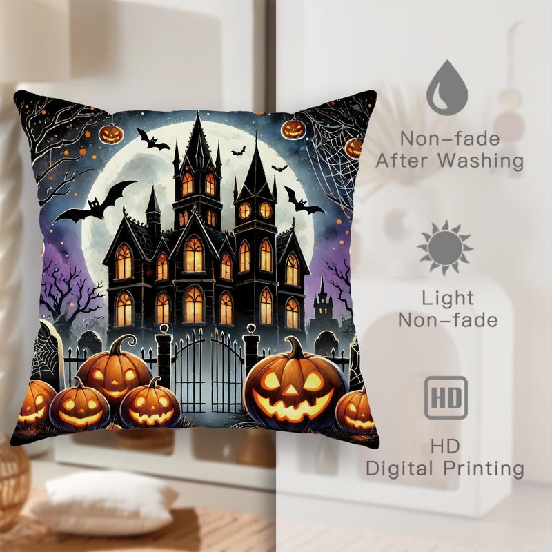 Halloween Throw Pillow Covers Set of 4, Cat Pumpkin Decorative Cushion Cases, Spooky Seasonal Home Decor for Sofa Bed Couch 12x12 Inch - Image 5