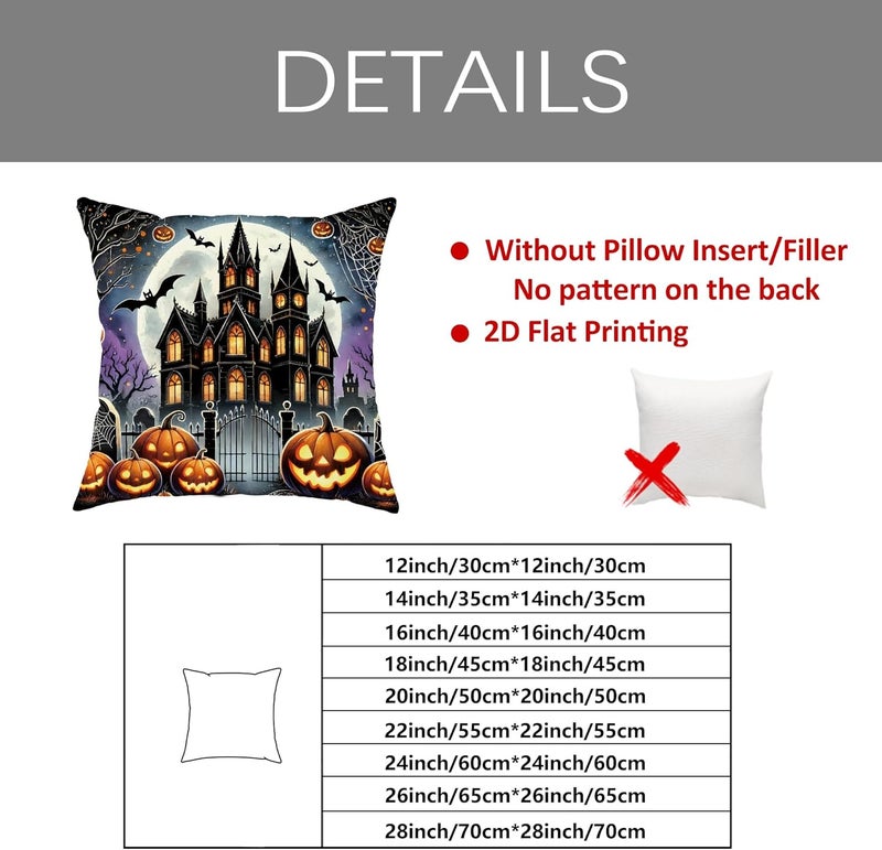 Halloween Throw Pillow Covers Set of 4, Cat Pumpkin Decorative Cushion Cases, Spooky Seasonal Home Decor for Sofa Bed Couch 12x12 Inch - Image 3