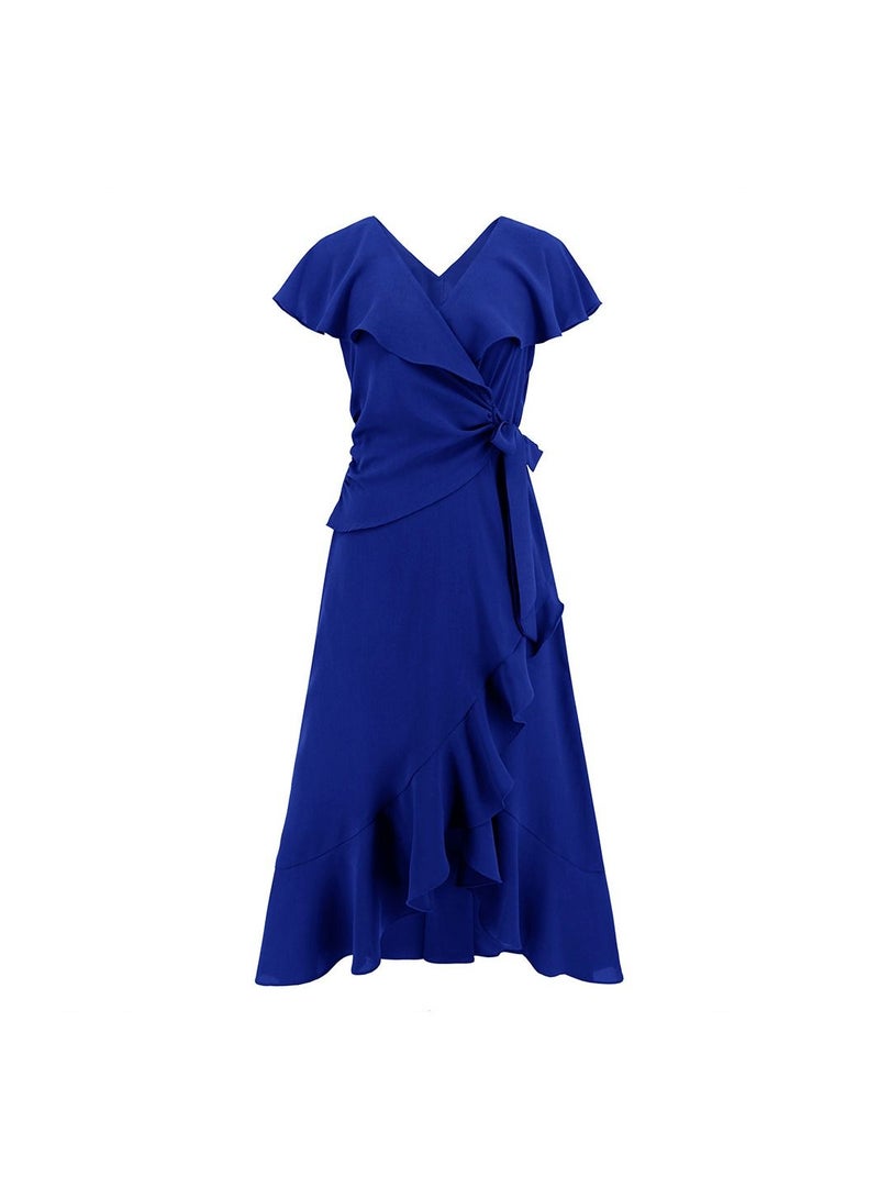 Loquat Flowering Lotus Leaf Large Swing V-neck Dress  - Image 1