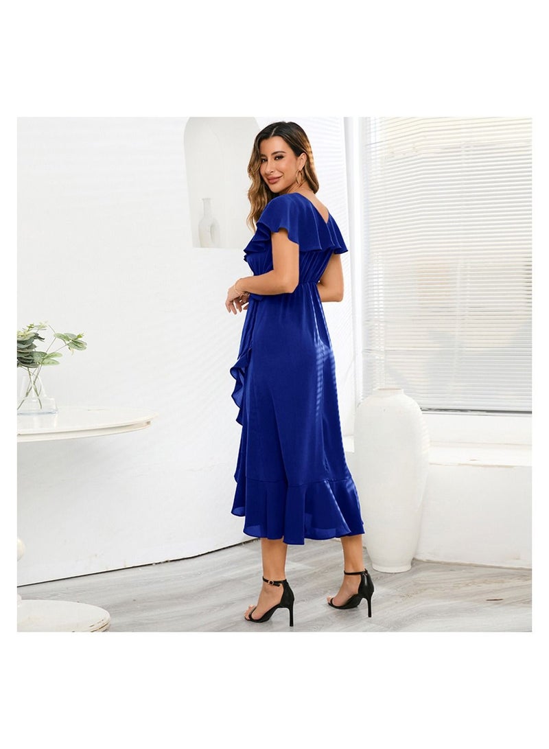 Loquat Flowering Lotus Leaf Large Swing V-neck Dress  - Image 2