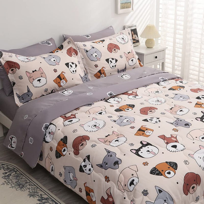 Gusuhome 7 Piece Kids Dog Comforter Full Size Cute Animal Dog Bedding Set Bed in A Bag for Boys Girls All Season 1 Comforter 1 Flat Sheet 1 Fitted Sheet 2 Pillowcase and 2 Pillow Sham