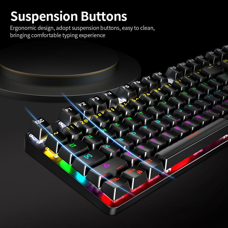 Wired Gaming Combo 87-key Keyboard Blue Switch Programmable 8000 DPI 7.1 Surround Sound Headset with Mic Pad RGB Speakers, Black - Image 2