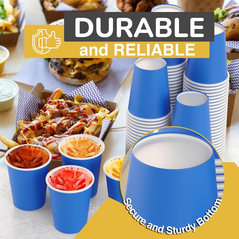 Party Solids Dark Blue Paper Cups 12 oz Durable Disposable Cups 100 Paper Tumblers for Hot Drinks and Cold Drinks Thick 280 GSM Hot Cup for Tea & Coffee Cup To Go Fun Colors for Parties & Events - Image 4