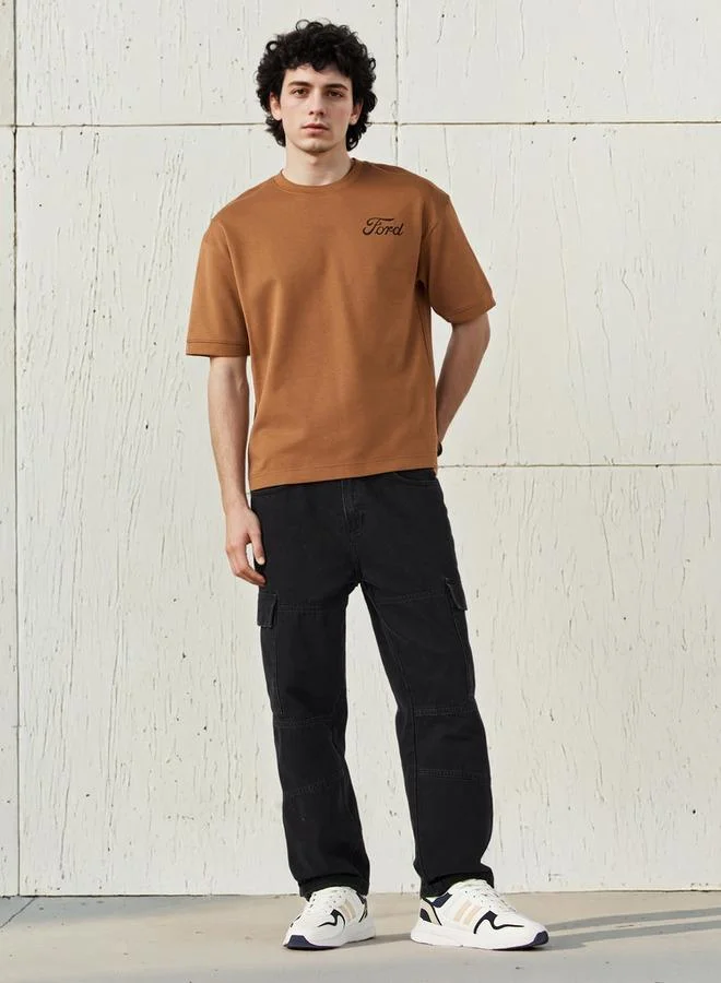 SP Characters Men Relaxed Fit Crew Neck Short Sleeves Ford Mustang Print T-shirt