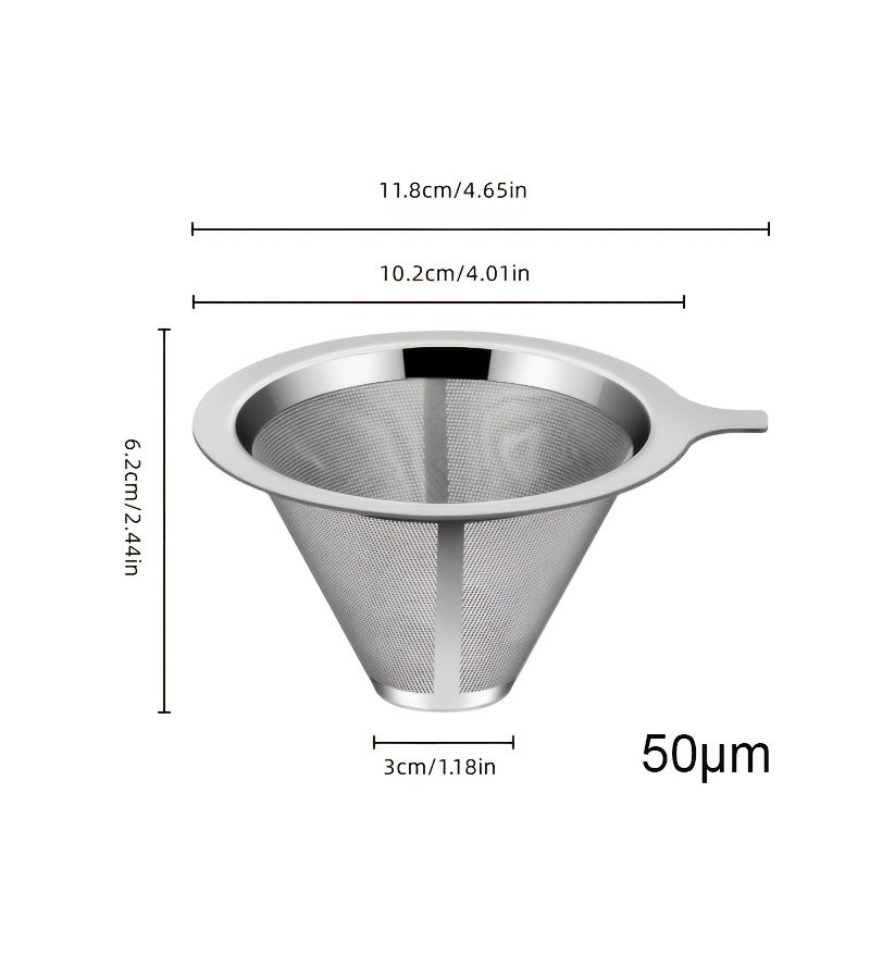 1pc Stainless Steel Coffee Dripper 50 Micron Double Mesh Manual Reusable Cone Filter Slow Drip Funnel Infuser Tea Strainer Bar Accessory - Image 4