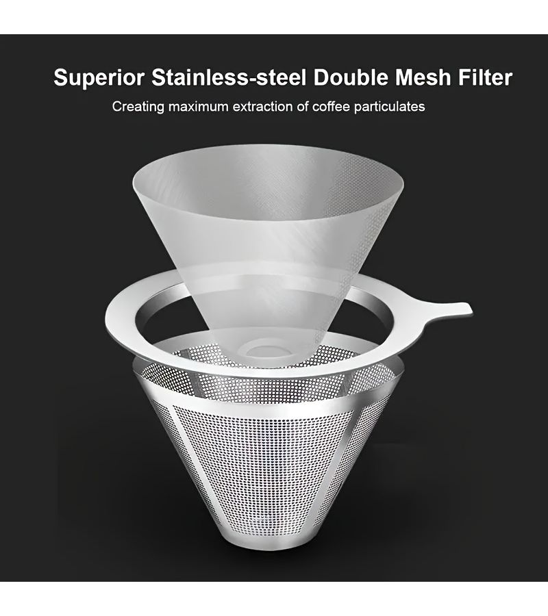1pc Stainless Steel Coffee Dripper 50 Micron Double Mesh Manual Reusable Cone Filter Slow Drip Funnel Infuser Tea Strainer Bar Accessory - Image 3