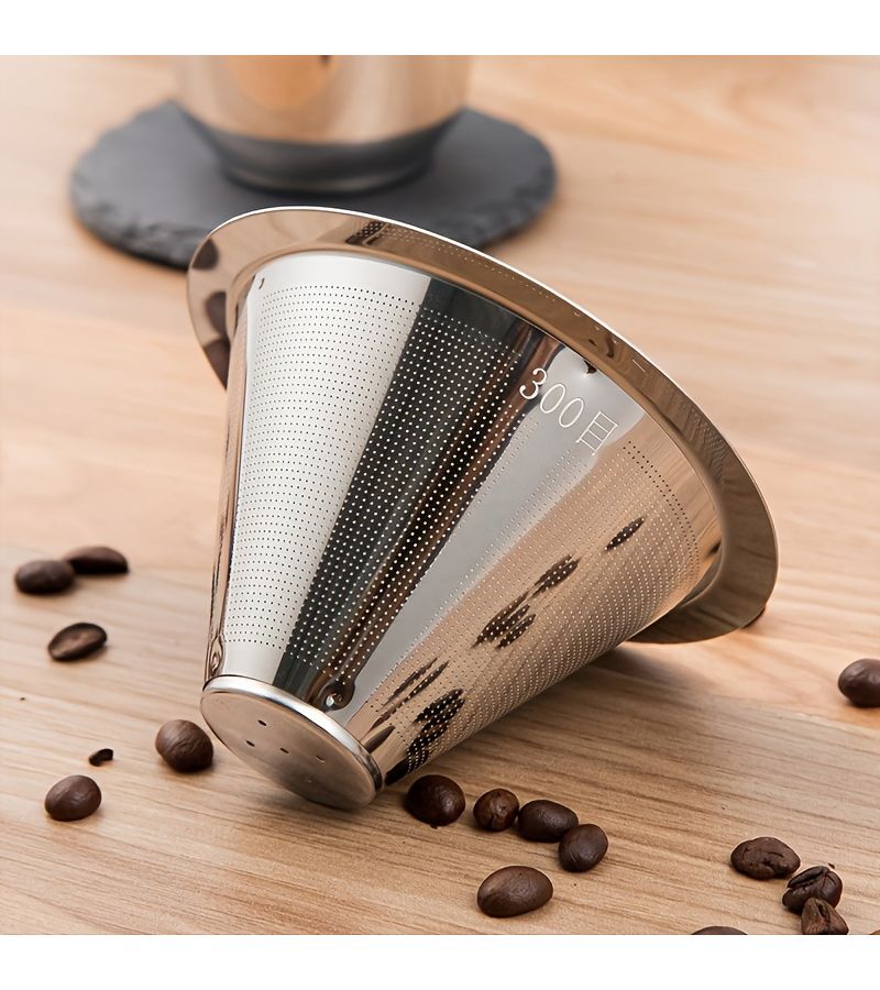 1pc Stainless Steel Coffee Dripper 50 Micron Double Mesh Manual Reusable Cone Filter Slow Drip Funnel Infuser Tea Strainer Bar Accessory - Image 1