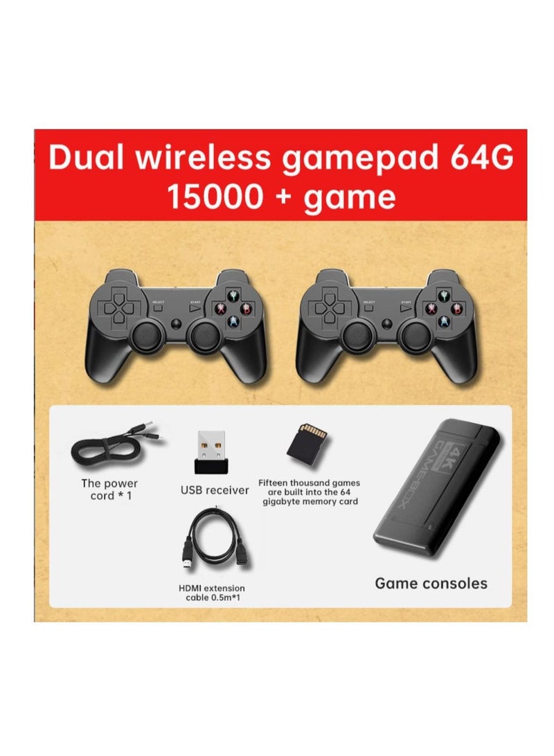 4K HD video game console, dual 2.4G wireless controllers, plug-and-play video game stick, built-in 15,000 games, retro handheld game console - Image 1