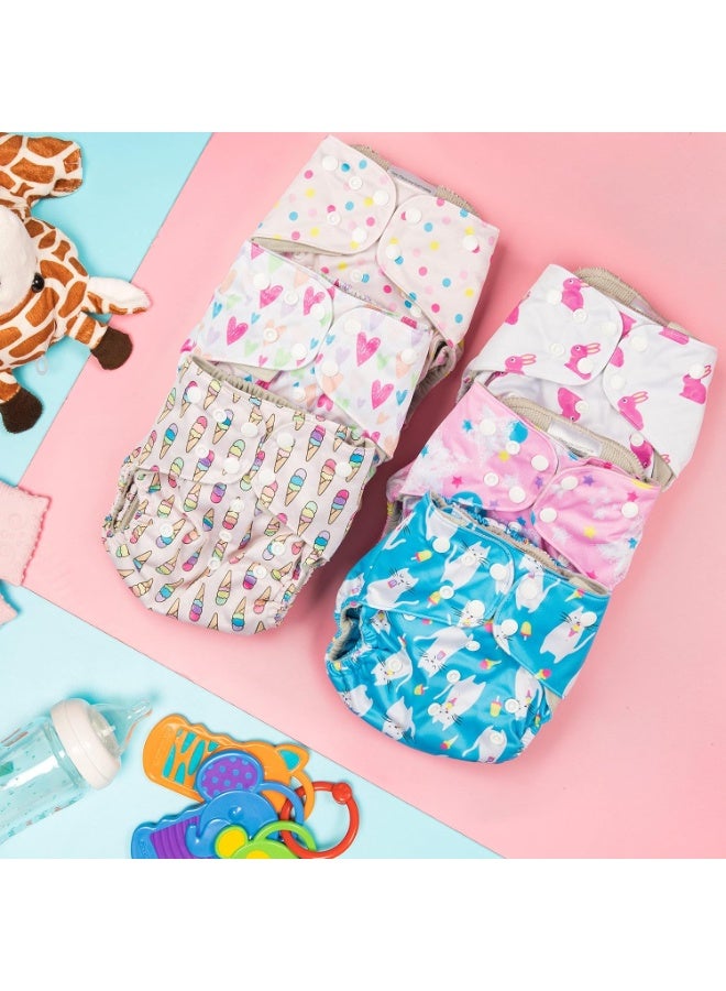 Simple Being Reusable Cloth Diapers, Double Gusset, One Size Adjustable, Washable Soft Absorbent, Waterproof Cover, Unisex Baby Girl Boy, Six Microfiber Inserts (Sweet) - Image 4