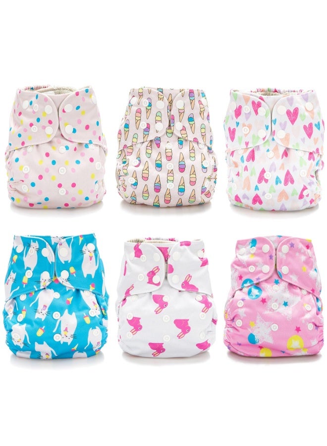 Simple Being Reusable Cloth Diapers, Double Gusset, One Size Adjustable, Washable Soft Absorbent, Waterproof Cover, Unisex Baby Girl Boy, Six Microfiber Inserts (Sweet) - Image 3