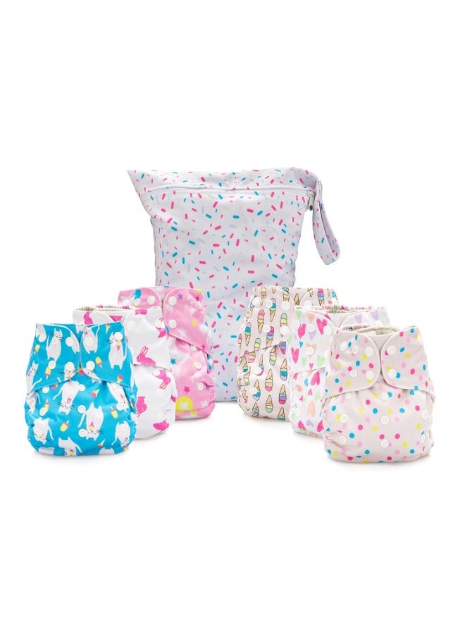 Simple Being Reusable Cloth Diapers, Double Gusset, One Size Adjustable, Washable Soft Absorbent, Waterproof Cover, Unisex Baby Girl Boy, Six Microfiber Inserts (Sweet) - Image 1