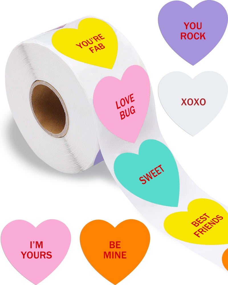 Greingways 500 PCS Heart Stickers for Kids, Valentines Day Stickers Love Decorations Accessories Crafts Removable Labels for Conversation Hearts Valentines Candy Cards Envelope Seals - 1.5 x 1.5 inches - Image 1