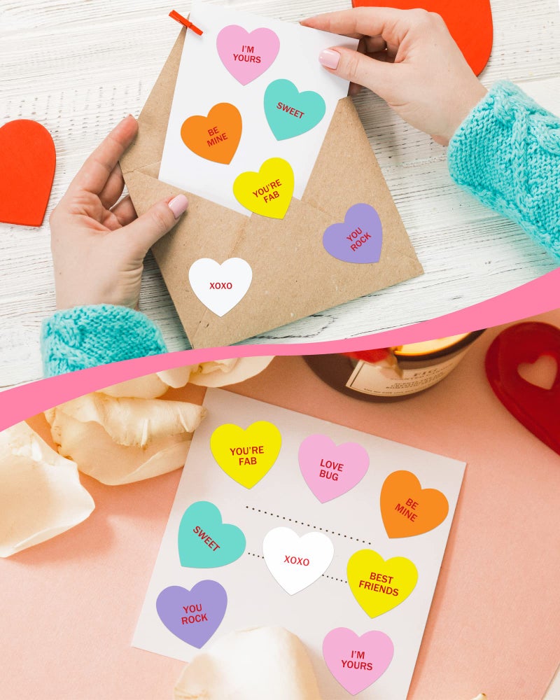 Greingways 500 PCS Heart Stickers for Kids, Valentines Day Stickers Love Decorations Accessories Crafts Removable Labels for Conversation Hearts Valentines Candy Cards Envelope Seals - 1.5 x 1.5 inches - Image 2