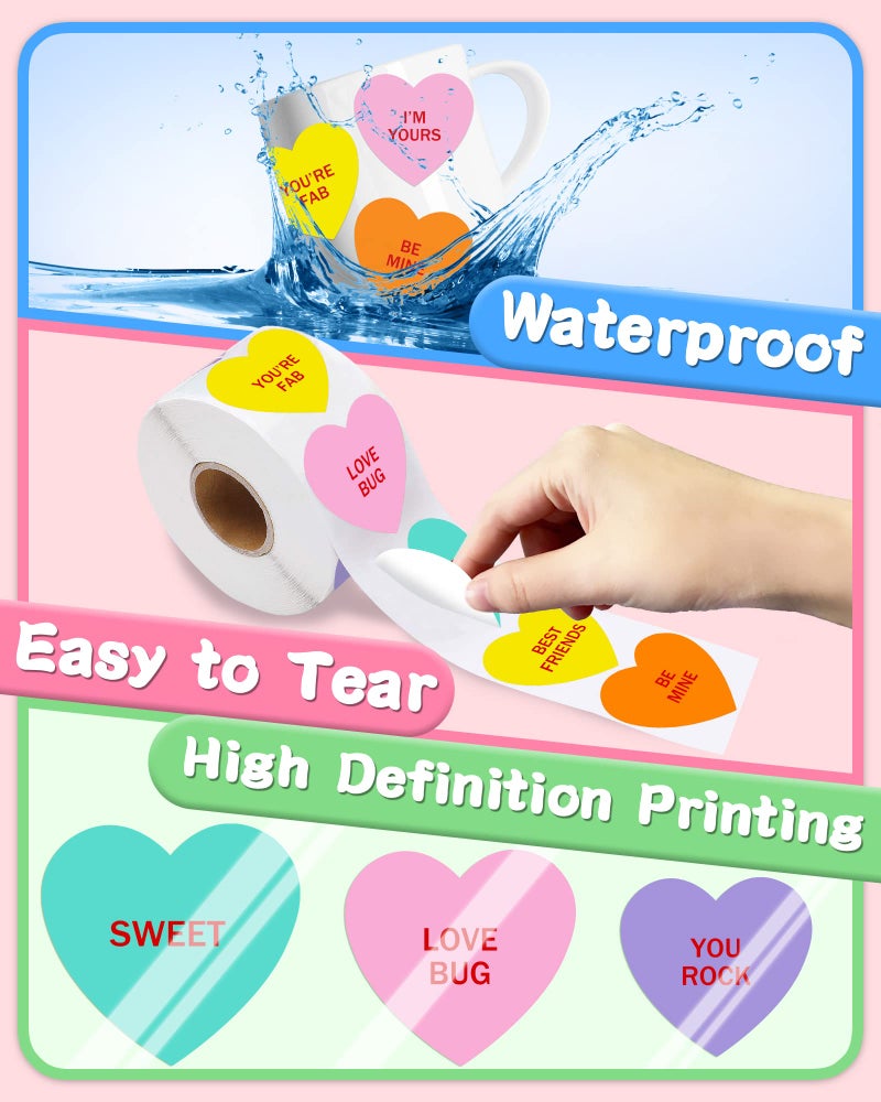 Greingways 500 PCS Heart Stickers for Kids, Valentines Day Stickers Love Decorations Accessories Crafts Removable Labels for Conversation Hearts Valentines Candy Cards Envelope Seals - 1.5 x 1.5 inches - Image 4