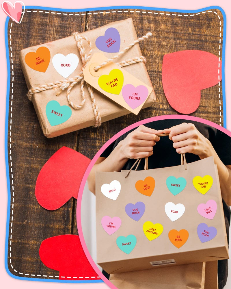 Greingways 500 PCS Heart Stickers for Kids, Valentines Day Stickers Love Decorations Accessories Crafts Removable Labels for Conversation Hearts Valentines Candy Cards Envelope Seals - 1.5 x 1.5 inches - Image 3