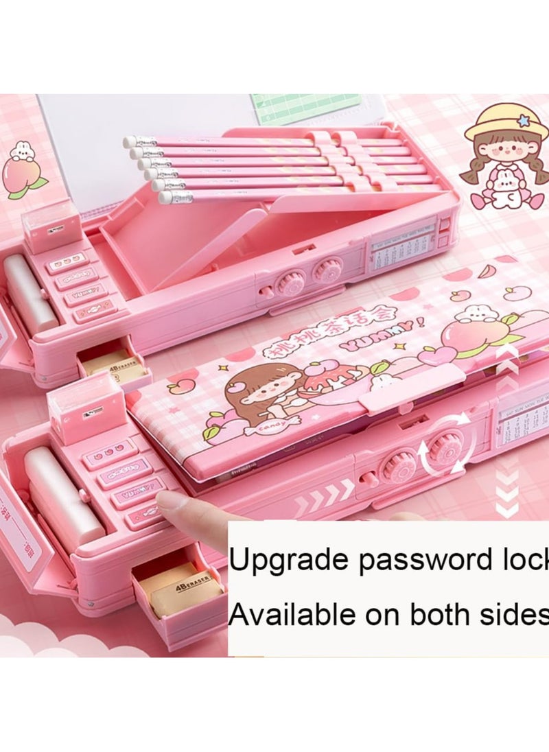 CMGTYYD CMGTYYD Pop Up Multifunction Pencil Case for Girls, Cute Cartoon Pen Box Organizer Stationery with Lock, Sharpener, Schedule, Whiteboard, School Supplies, Best Gifts for Kids Teens (Purple)  - Image 2