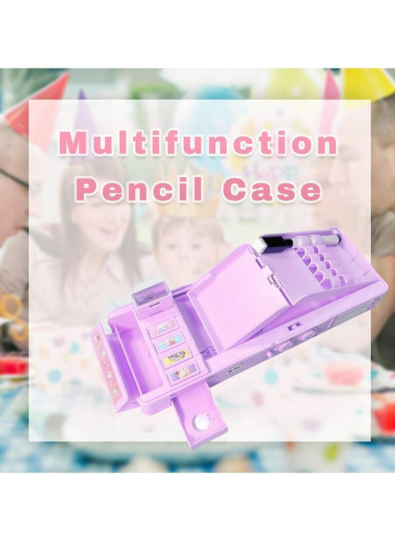 CMGTYYD CMGTYYD Pop Up Multifunction Pencil Case for Girls, Cute Cartoon Pen Box Organizer Stationery with Lock, Sharpener, Schedule, Whiteboard, School Supplies, Best Gifts for Kids Teens (Purple)  - Image 4
