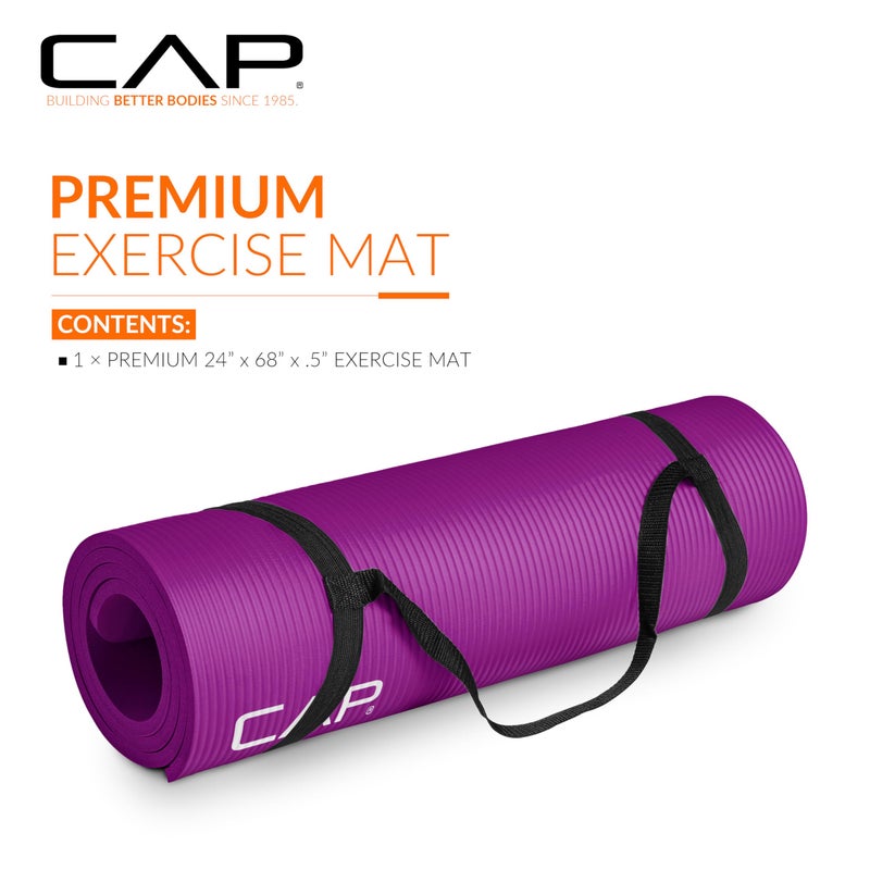 CAP Barbell Yoga Mat 1/2" Thick with Carrying Strap - High Density Exercise Mat for Yoga, Pilates, Stretching, Floor & Fitness Workouts - 68''x24''x1/2" | Wine - Image 2