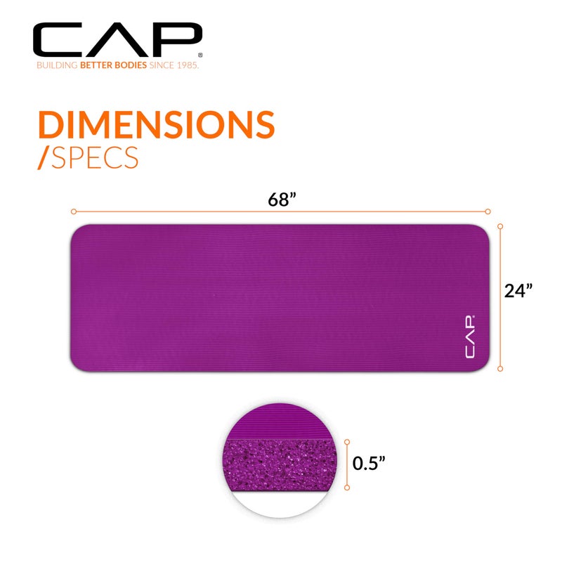 CAP Barbell Yoga Mat 1/2" Thick with Carrying Strap - High Density Exercise Mat for Yoga, Pilates, Stretching, Floor & Fitness Workouts - 68''x24''x1/2" | Wine - Image 4