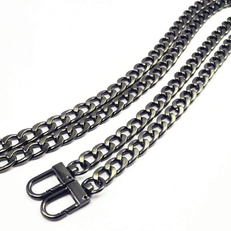 WEICHUAN 47" DIY Iron Flat Chain Strap Handbag Chains Accessories Purse Straps Shoulder Crossbody Replacement Straps, with Metal Buckles (Gun-Black)