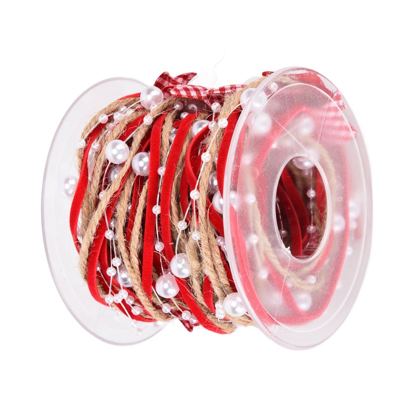 Christmas Ribbon: 5M Polyester Hemp - Durable Beaded Chain Design Diy Accessories for Christmas Decoration Gift Wrapping Party Wedding Craft Enthusiasts - Image 3