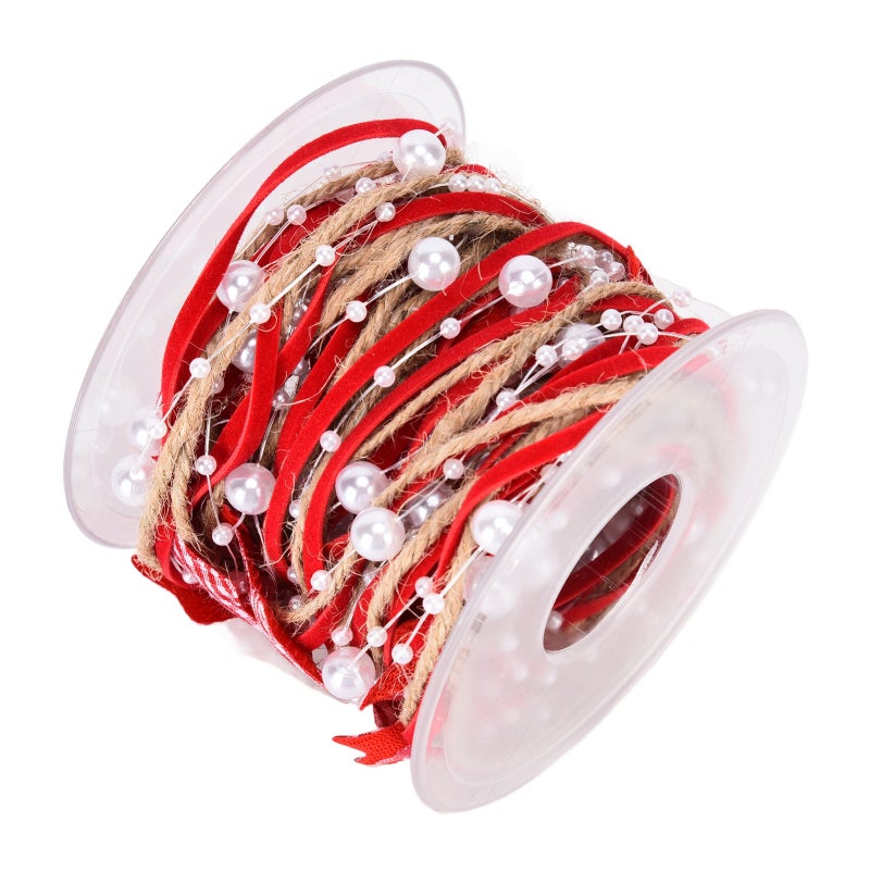 Christmas Ribbon: 5M Polyester Hemp - Durable Beaded Chain Design Diy Accessories for Christmas Decoration Gift Wrapping Party Wedding Craft Enthusiasts - Image 1
