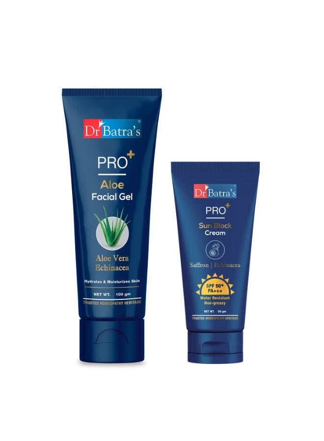 دكتور باترا كريم واقي الشمس Pro+ من Dr Batra's (بعامل حماية SPF 50+) وجل الوجه Pro+ بالصبار - 100 غرام - لجميع أنواع البشرة - Image 1