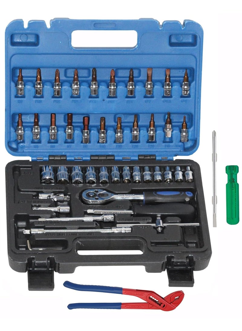 Digital Craft Digital Craft Hand Tool Kit Car Ratchet Wrench Assembly Tool Household Repair Tools Automotive Set 46PC Socket SetWater Pump Plier6Inch 2 In 1 Screw Driver  - Image 1