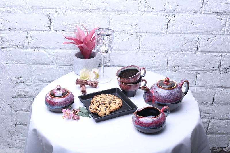 Caffeine Ceramic Handmade Pink & Brown Studio Tea Sets (Set of 7 pcs) - Image 1