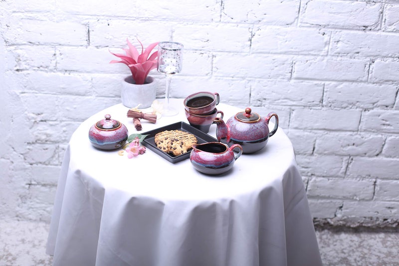 Caffeine Ceramic Handmade Pink & Brown Studio Tea Sets (Set of 7 pcs) - Image 3