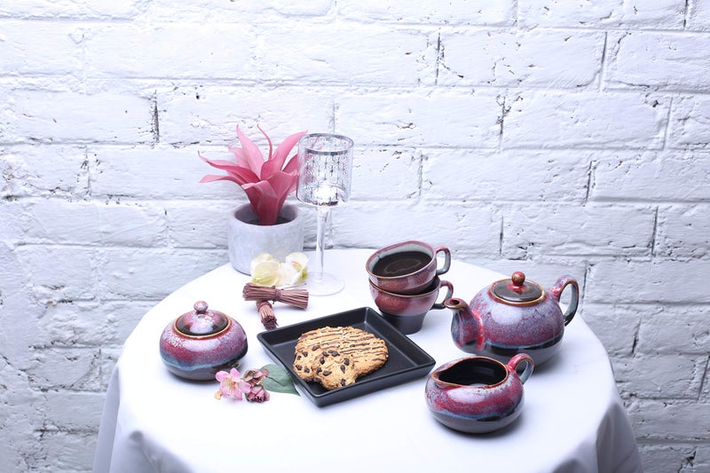 Caffeine Ceramic Handmade Pink & Brown Studio Tea Sets (Set of 7 pcs) - Image 2
