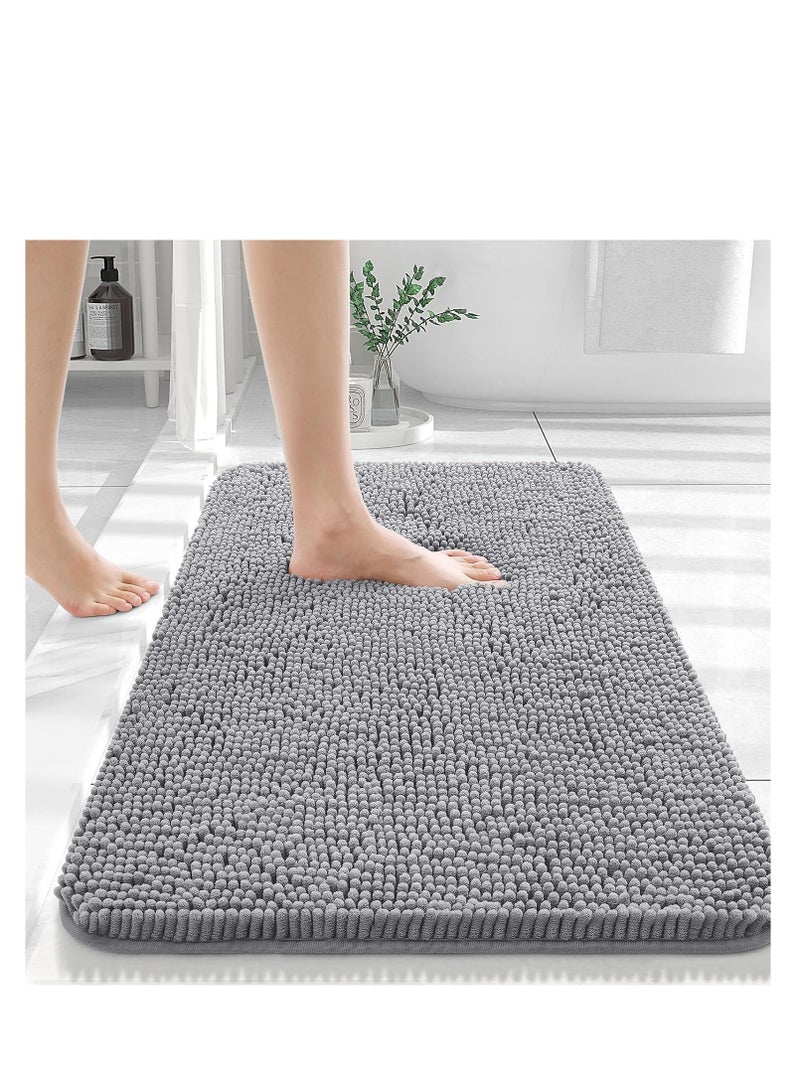 سجاد حمام مقاس 40 × 60 سم، سجاد حمام شانيل فائق النعومة والامتصاص، مطاطي سريع الجفاف، سجاد حمام قابل للغسل في الغسالة لأرضية الحمام وحوض الاستحمام والدش، إكسسوارات ديكور المنزل، رمادي - Image 1