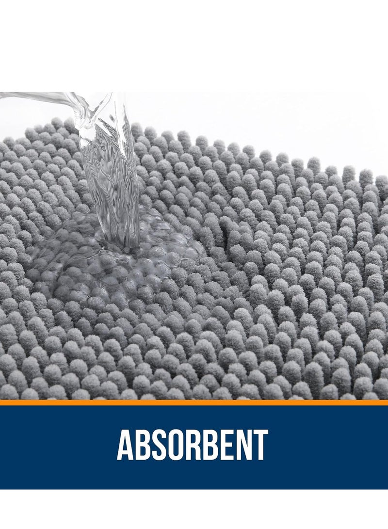 سجاد حمام مقاس 40 × 60 سم، سجاد حمام شانيل فائق النعومة والامتصاص، مطاطي سريع الجفاف، سجاد حمام قابل للغسل في الغسالة لأرضية الحمام وحوض الاستحمام والدش، إكسسوارات ديكور المنزل، رمادي - Image 3