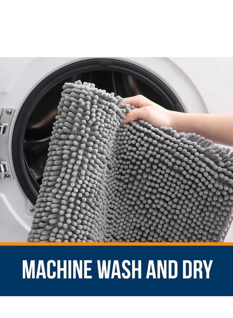 سجاد حمام مقاس 40 × 60 سم، سجاد حمام شانيل فائق النعومة والامتصاص، مطاطي سريع الجفاف، سجاد حمام قابل للغسل في الغسالة لأرضية الحمام وحوض الاستحمام والدش، إكسسوارات ديكور المنزل، رمادي - Image 4