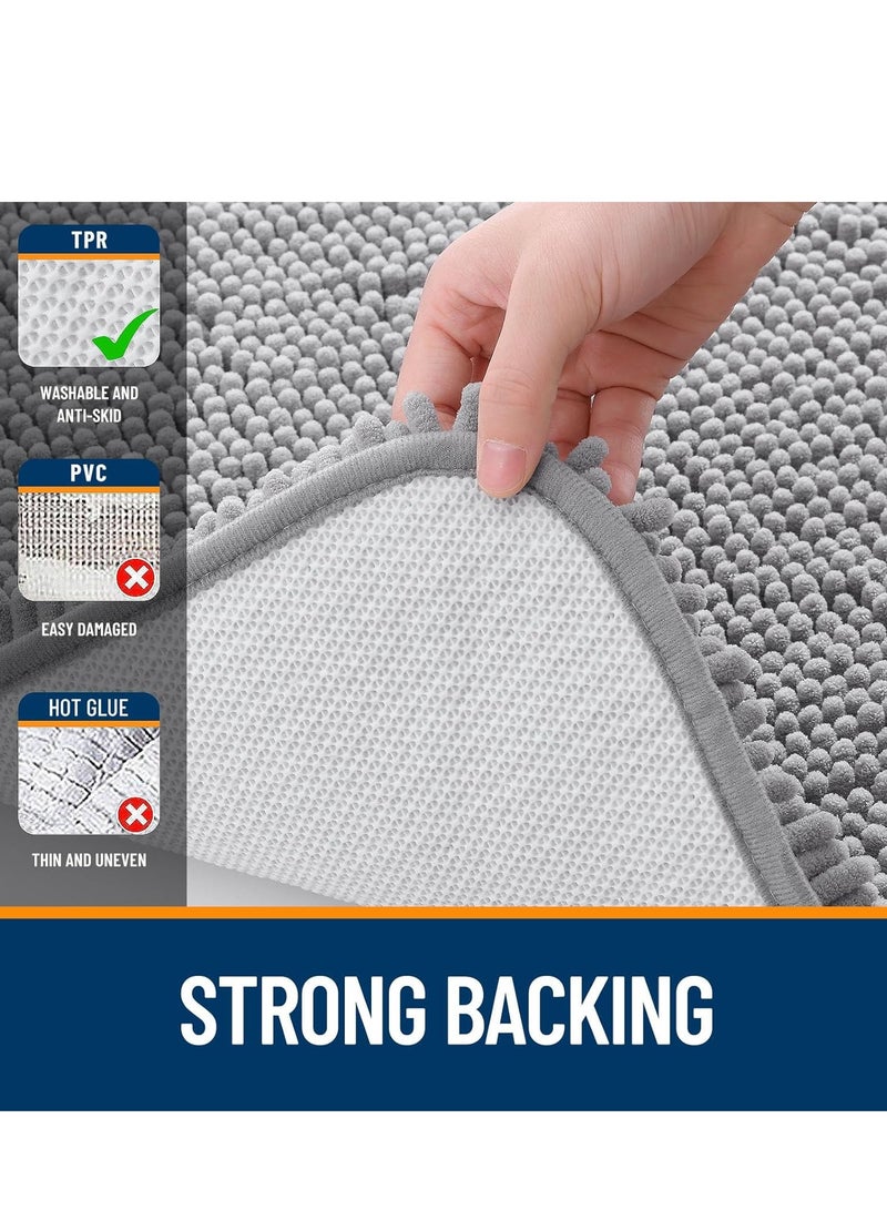 سجاد حمام مقاس 40 × 60 سم، سجاد حمام شانيل فائق النعومة والامتصاص، مطاطي سريع الجفاف، سجاد حمام قابل للغسل في الغسالة لأرضية الحمام وحوض الاستحمام والدش، إكسسوارات ديكور المنزل، رمادي - Image 5