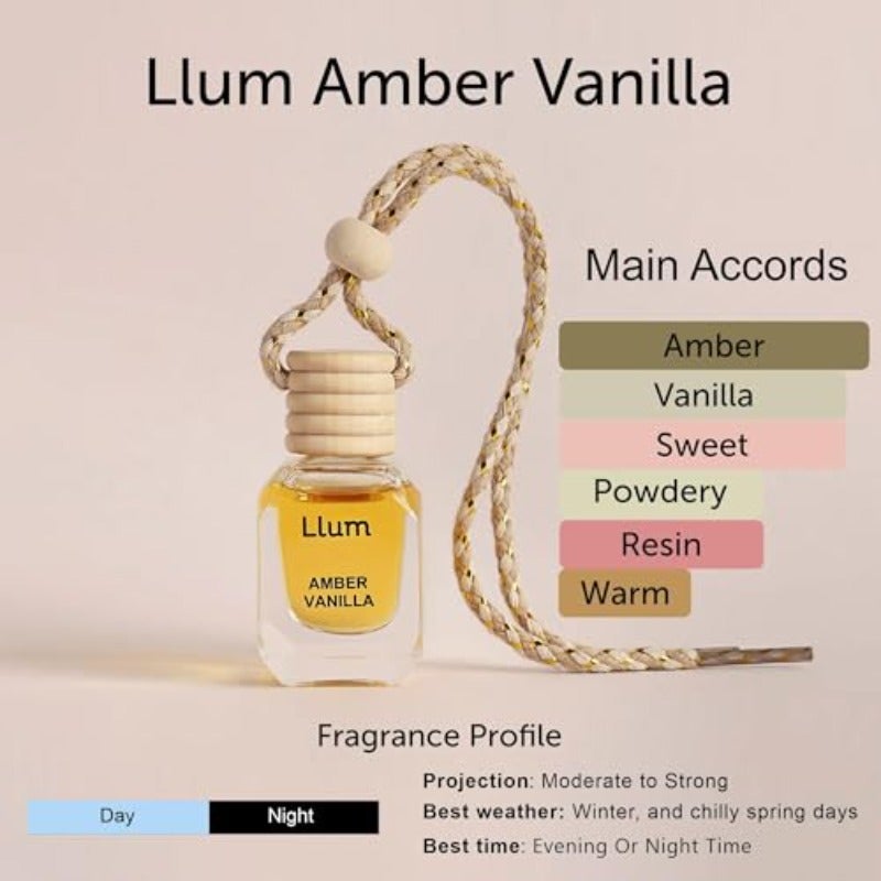 معطر هواء علقي للسيارة برائحة العنبر والفانيليا، عطر فاخر للسيارات، موزع عطر بسعة 10 مل (0.34 أونصة سائلة)، برائحة تدوم طويلاً، خالٍ من الكحول وغير سام - Image 2