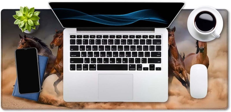 SSOIU Extended Gaming Mouse Pad (35.5x15.7 in), Large Non-Slip Rubber Base Mousepad with Stitched Edges, Waterproof Keyboard Mouse Mat Desk Pad for Work, Game, Office, Home - Running Horses - Image 4