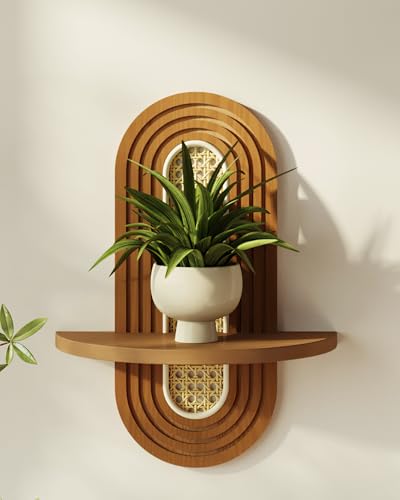 Bamworld Boho Wall Decor Brown Plant Wall Shelf Mid Century Modern Decor Hanging Plant Shelf 1Tier Bamboo Floating Shelves for Home Bathroom Bedroom Living Room Office Holding Planter Decoration - Image 1
