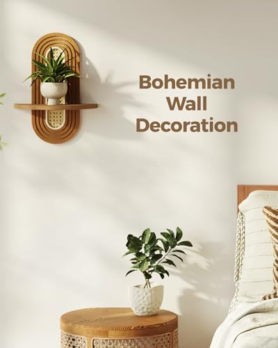 Bamworld Boho Wall Decor Brown Plant Wall Shelf Mid Century Modern Decor Hanging Plant Shelf 1Tier Bamboo Floating Shelves for Home Bathroom Bedroom Living Room Office Holding Planter Decoration - Image 3
